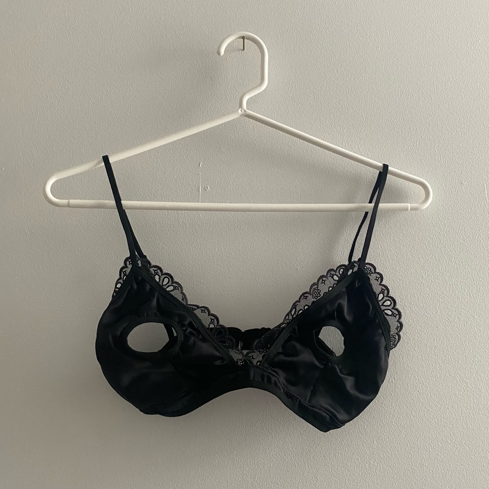 Black Peek A Boo with Lace Trim Bralette